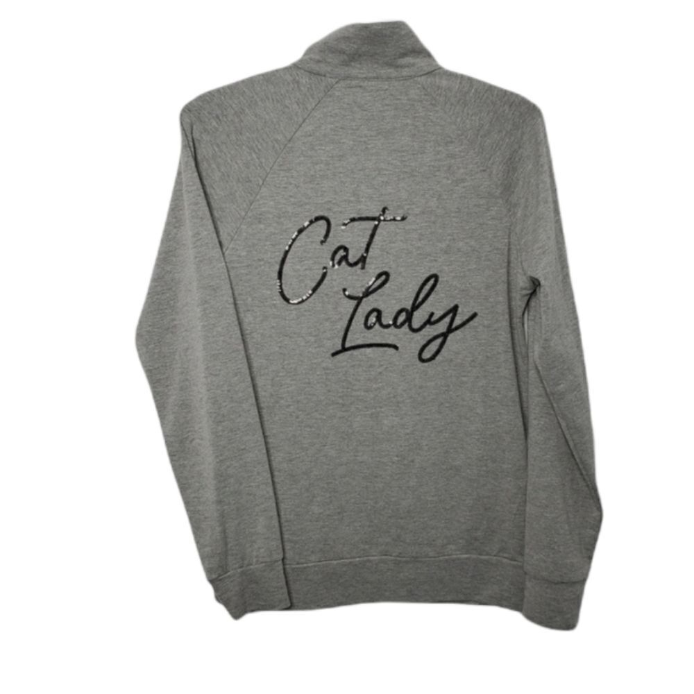 CAT LADY BOX top gray‎ sequin zip up mock jacket S